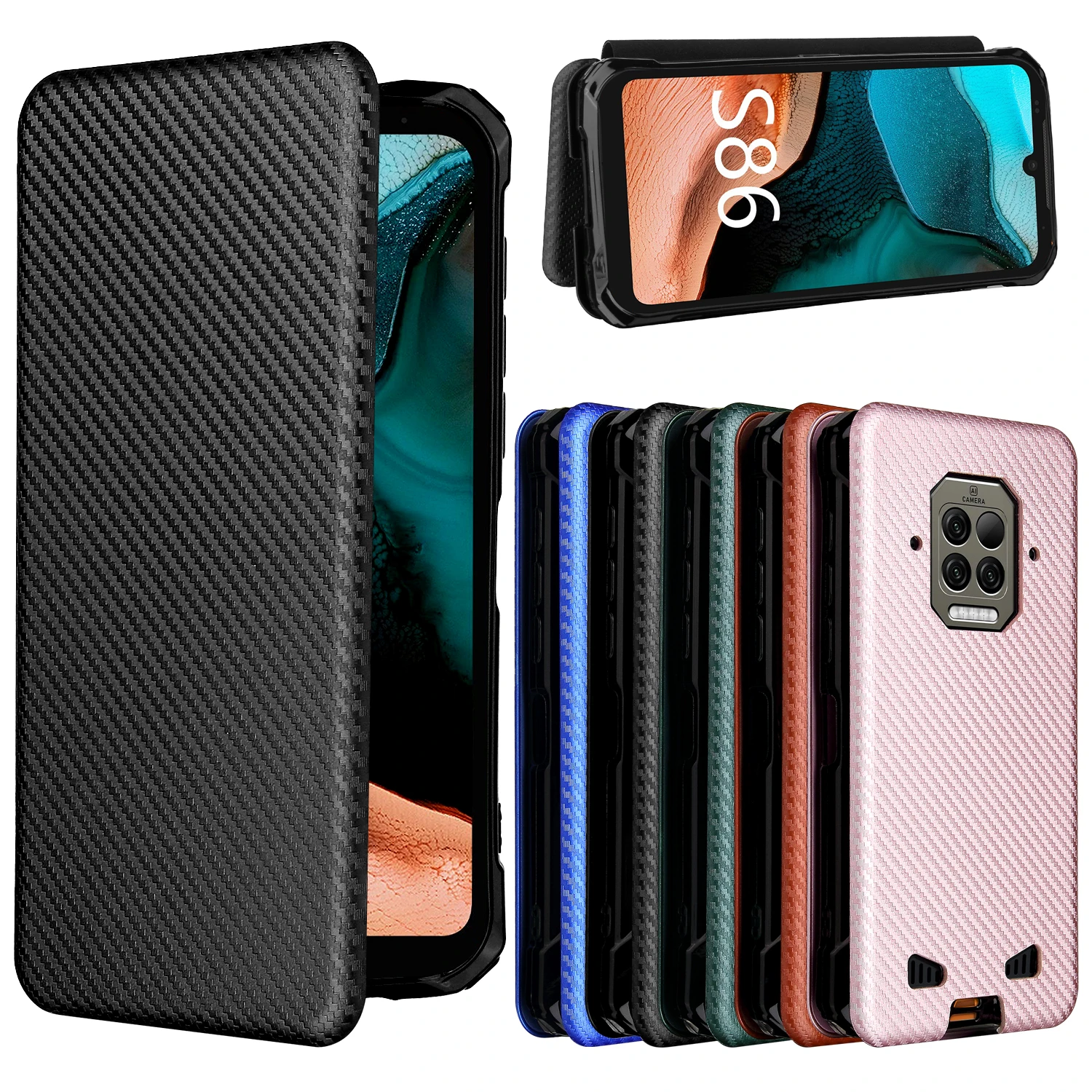 Flip carbon fibre Skin Leather Phone Cover For Doogee S86 S86 Pro Card Slot Fall prevention Phone Case For Doogee S59 S59 Pro