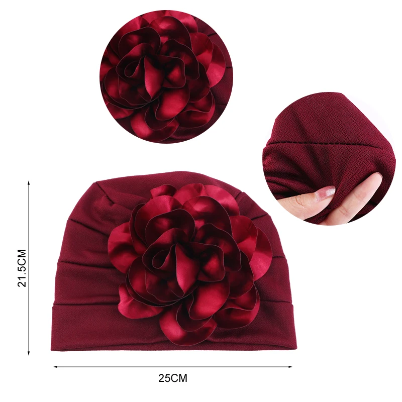 New Women Big flower Stretch Turban Hat Beanies Muslim Inner Hijab Underscarf Hat Bonnet Islamic Headscarf Beanies Hair Loss Hat