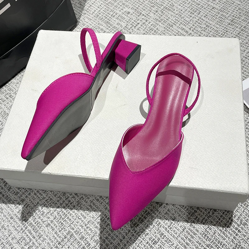 Nowe markowe buty sandały damskie cienkie na niskim obcasie 4cm czółenka damskie modne szpiczaste noski płytkie Slingback muły 2023