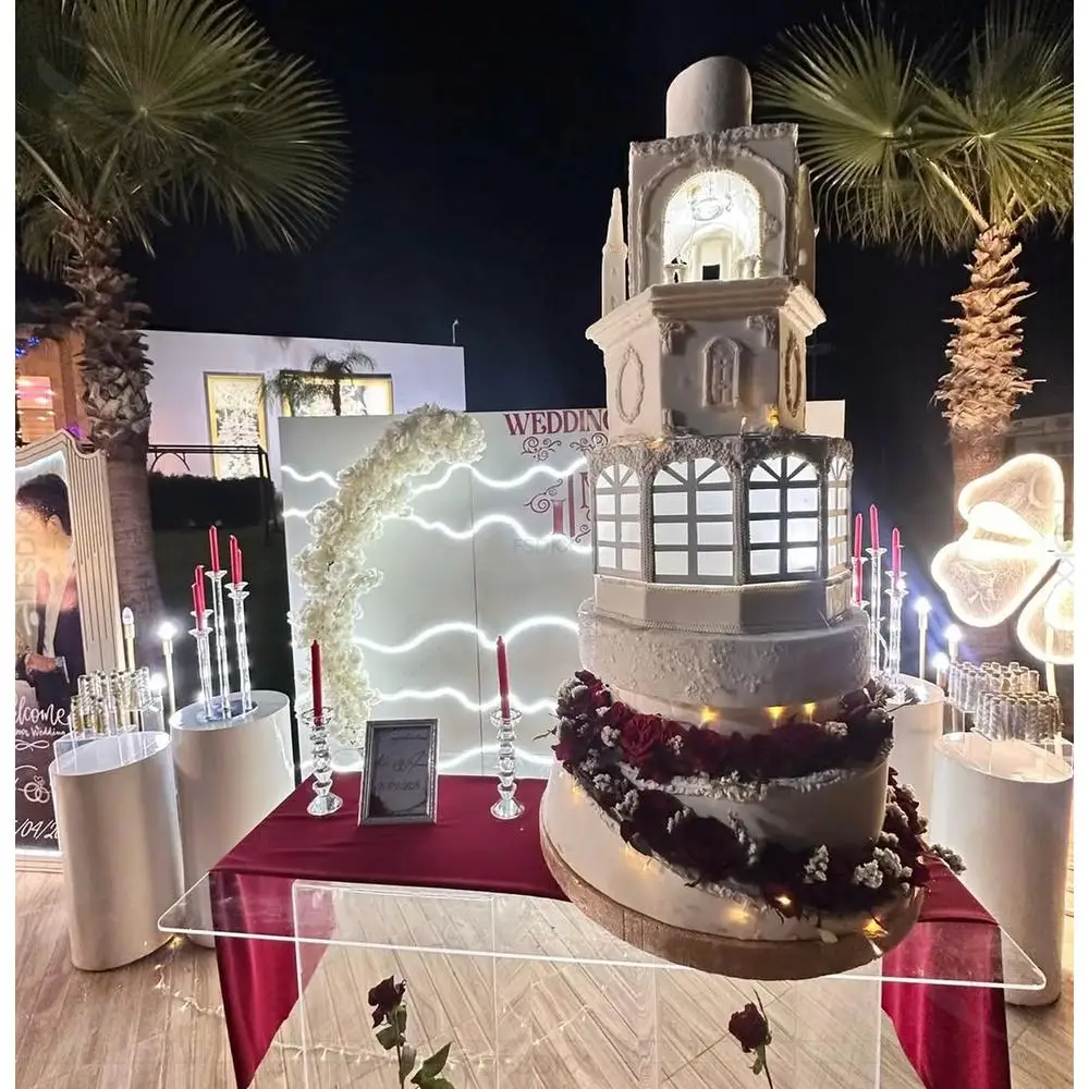 

FSDKX Custom Large Wedding Stage Backdrop Wall LED 3d Wave Backdrop Panel for Wed Decoration