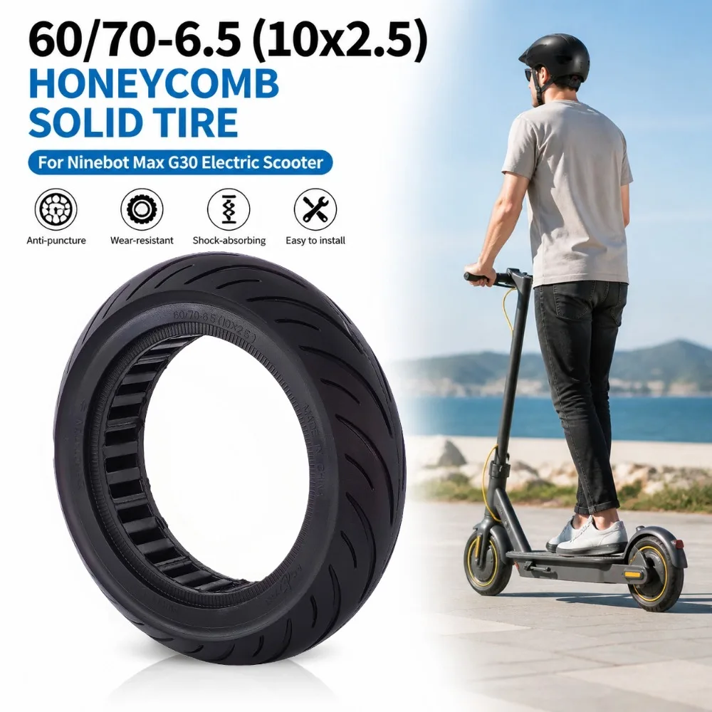60/70-6.5 Non Inflatable Tire 10x2.5 Explosion Proof Honeycomb Solid Tire for Ninebot Max G30 Electric Scooter