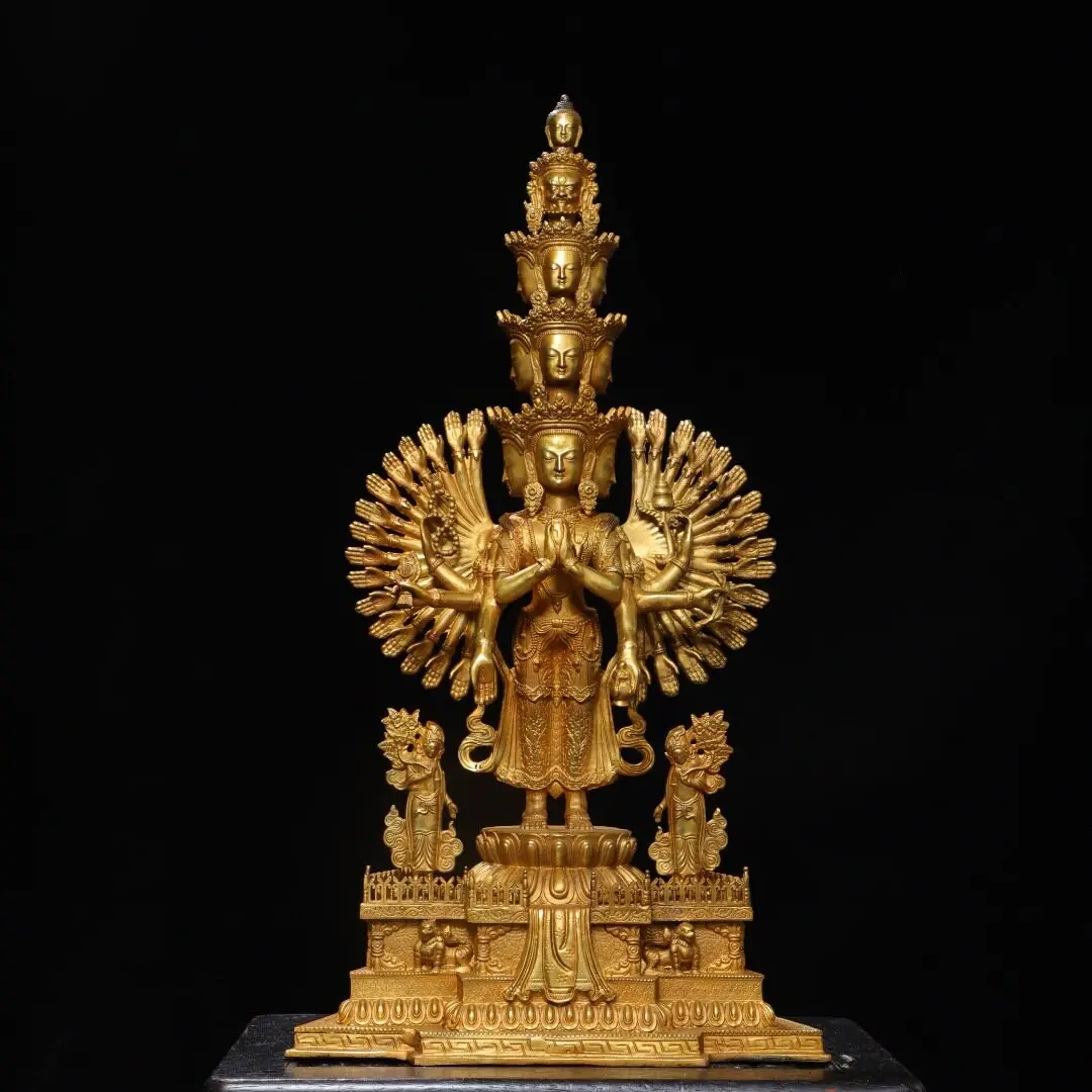 Large Brass Thousand-Hand Guanyin Buddha Statue Gold Gilded – Home Shrine Feng Shui Decor
