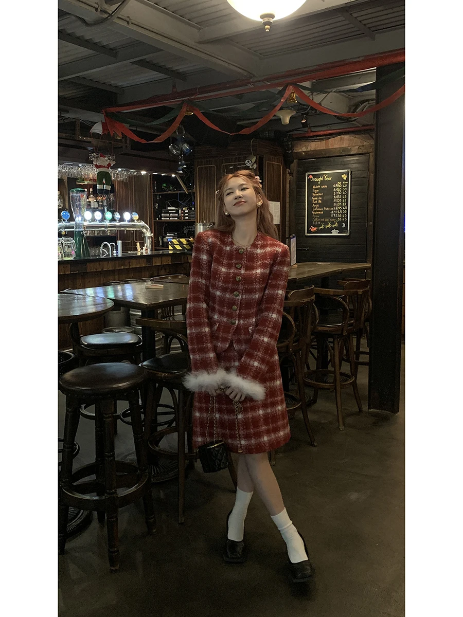 

Красное шерстяное пальто ort Thiened Женское осенне-зимнее новое пальто в стиле ретро в Корейском стиле G ort Coat Commute Sle Long Sve