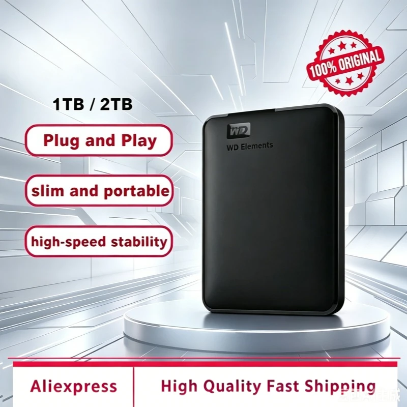 

For Western Digital WD Elements Portable External HDD Hard Disk For Desktop PC Laptop, 1TB External Hard Drive 2.5" USB 3.0