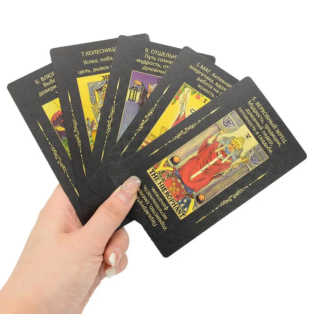 Tarot Tarot Board Game Card Gold Foil PVC Gilding Instruction Set In Russian Waterproof