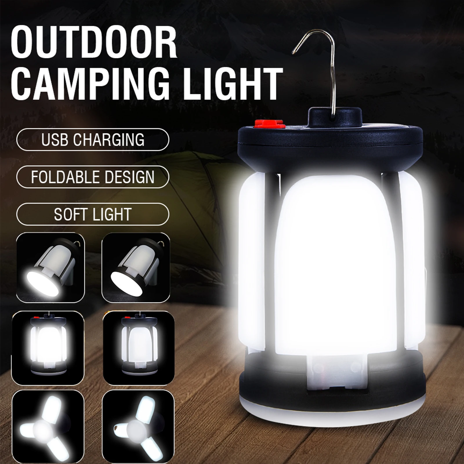 1000LM พลังงานแสงอาทิตย์ LED Camping Light เต็นท์แบบชาร์จไฟได้พับได้ 4500mAh ฉุกเฉิน Power Bank โคมไฟแบบพกพา