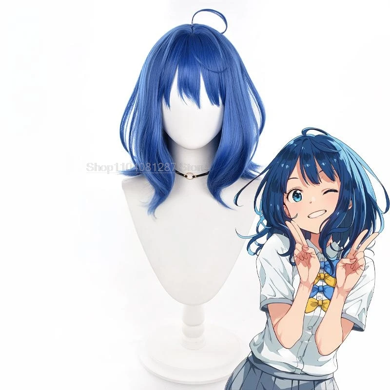 Anna yanami peruca cosplay anime makeine 45cm cabelo curto peruca azul cosplay resistente ao calor peruca sintética para adulto menina cosplay festa