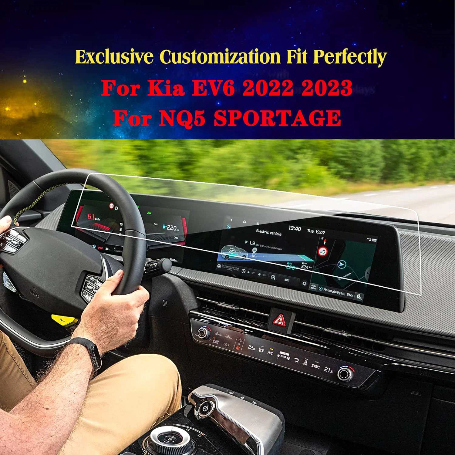 Для KIA EV6 2022 2023 стекло HD сенсорный экран протектор медиадисплея пленка покрытие 2 шт. комплект подходит для NQ5 SPORTAGE пневматическая пленка