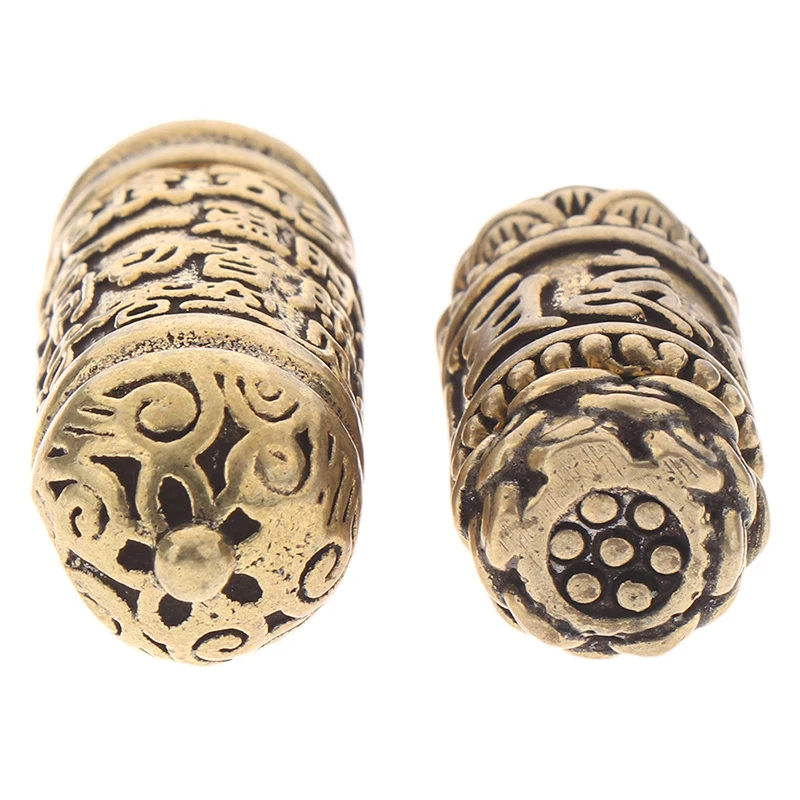 1Pc Hollow Brass Buddha Bottle Sutra Cylinder Pendant Keychain Handmade Vintage Pill Box Container Bottle