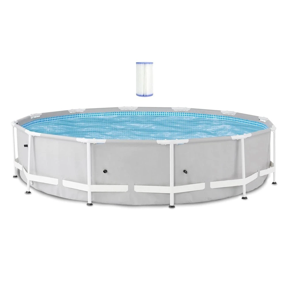 

12 Foot x 30 Inch Prism Steel Frame Above Ground Pool with 3 Ply Liner and Type A and C Pool Filter Pump Cartridge, Customized