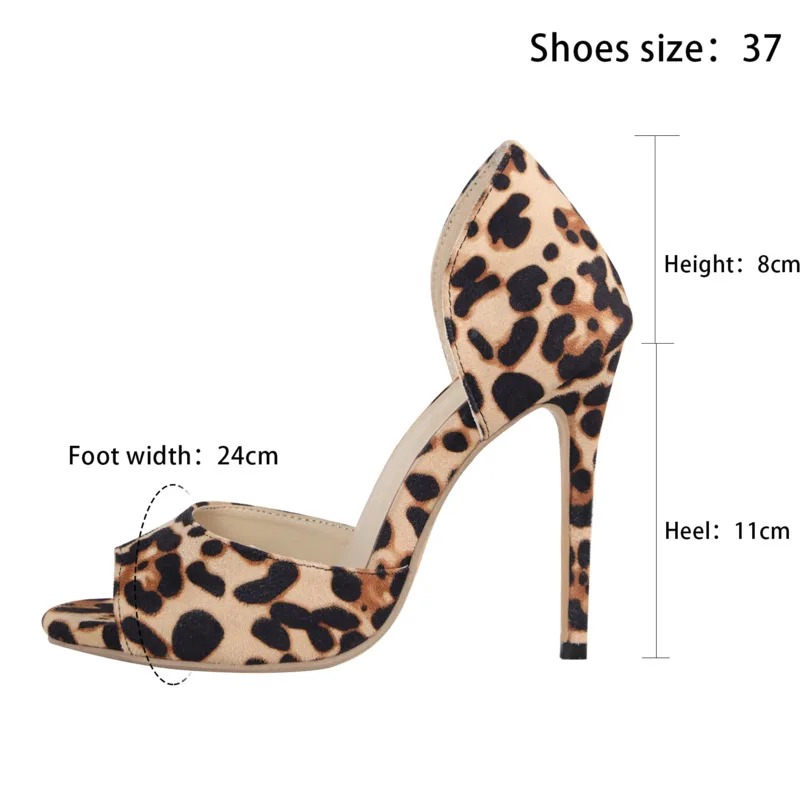 New 2024 Summer Women Sandals High Heels Leopard Grain Black Peep Toe Large Size Sandals Sexy Comfortable Female Shoes