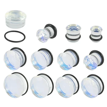 2ชิ้นกระจกธรรมชาติเดี่ยวขยายหูปลั๊กวัดต่างหูโปร่งใส sctrether อุโมงค์กับ O-ring เครื่องประดับร่างกาย