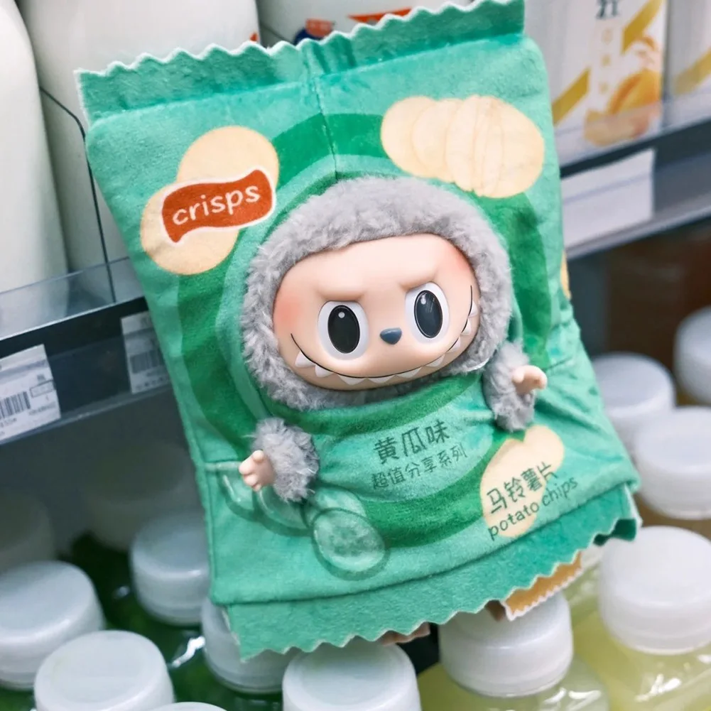 For Labubu The Monsters Figure Doll Potato Chip Packaging Clothes Cartoon Heartbeat Macaron Clothes For 15cm Labubu Decoration