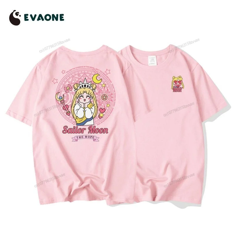 

100% Cotton Short Sleeve T-Shirt Women's 2024 Cute and Sweet Japanese Second Dimensional Sailor Moon Children's T-Shirt