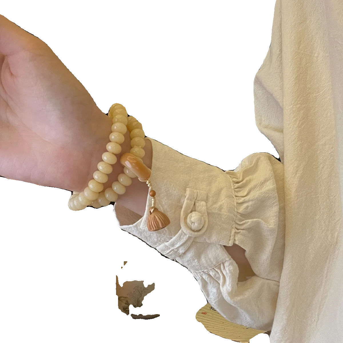 2026 New Style Jadeized White Jade Bodhi Seed Pod Double Loop Bracelet Abacus Bead Handheld Toy Cream Yellow Elegant Jewelry
