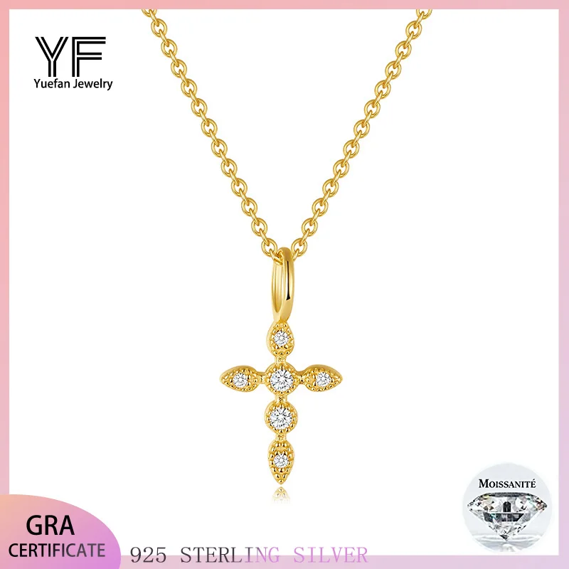 

S925 Silver Moissanite Cross Pendant GRA Certificate Electroplating 18k Exquisite Fashion Light Luxury Design Women's Necklace