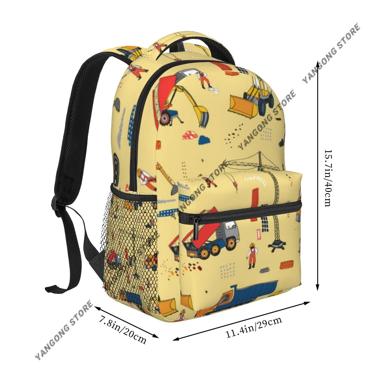 Construction Equipment And Workers Illustration Backpack School Bags Casual for Teenager Girls Shoulder Bag Travel Bags