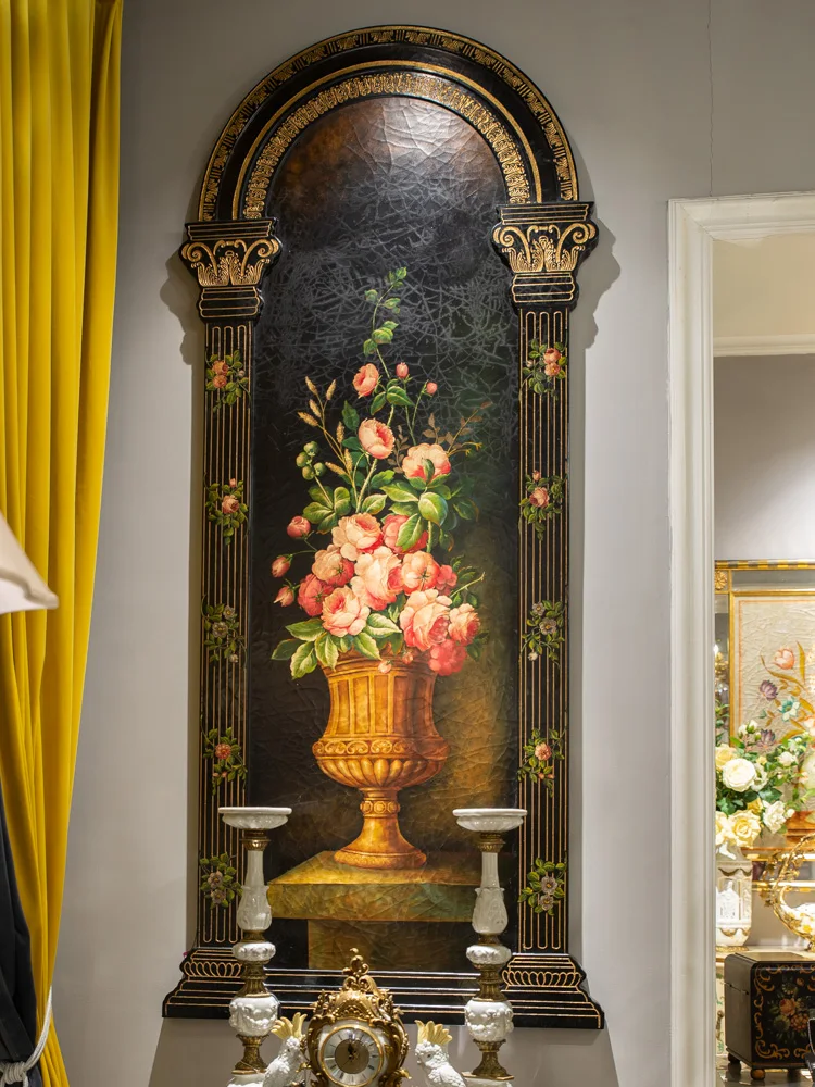 

Luxury French Roman column shape foyer painted wood prints hand-painted flower villa crafts