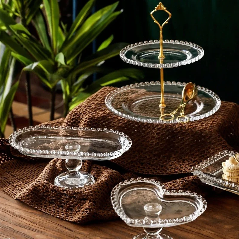 Nordic Style Glass Cake Stand with Pedestal, Elegant Dessert Plate for Afternoon Tea Party, Modern Snack Fruit Serving Tray
