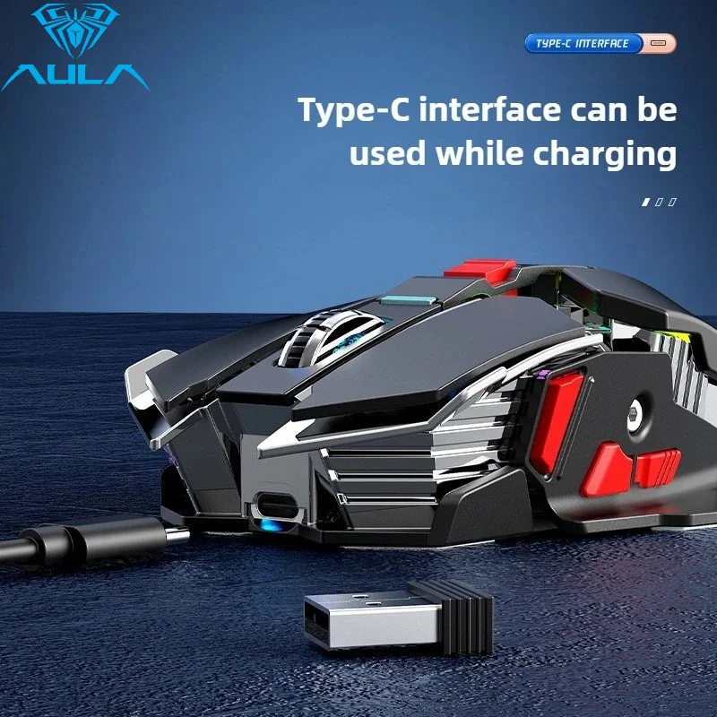 AULA SC300 Wireless Mouse Mechanical Gaming Mouse 2.4G RGB Backlit 3200 DPI 7 Buttons Ergonomic Silent Rechargeable Mouse for Ga