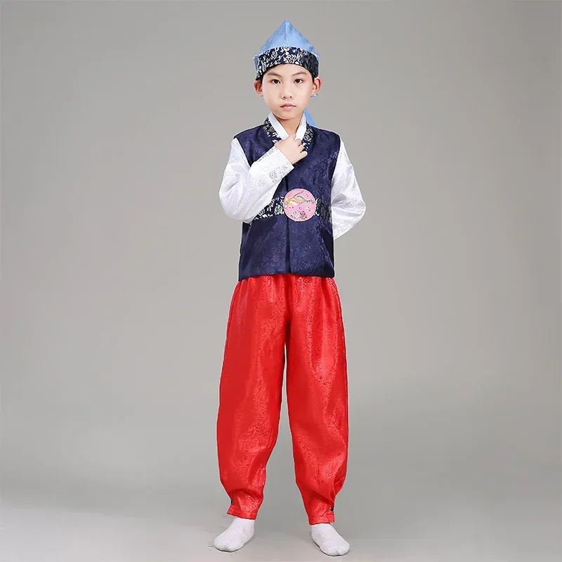 Boy Korean Traditional Costumes Child Hanbok Clothing with Hat Korean Ancient Costume Children Performance Dance Clothes