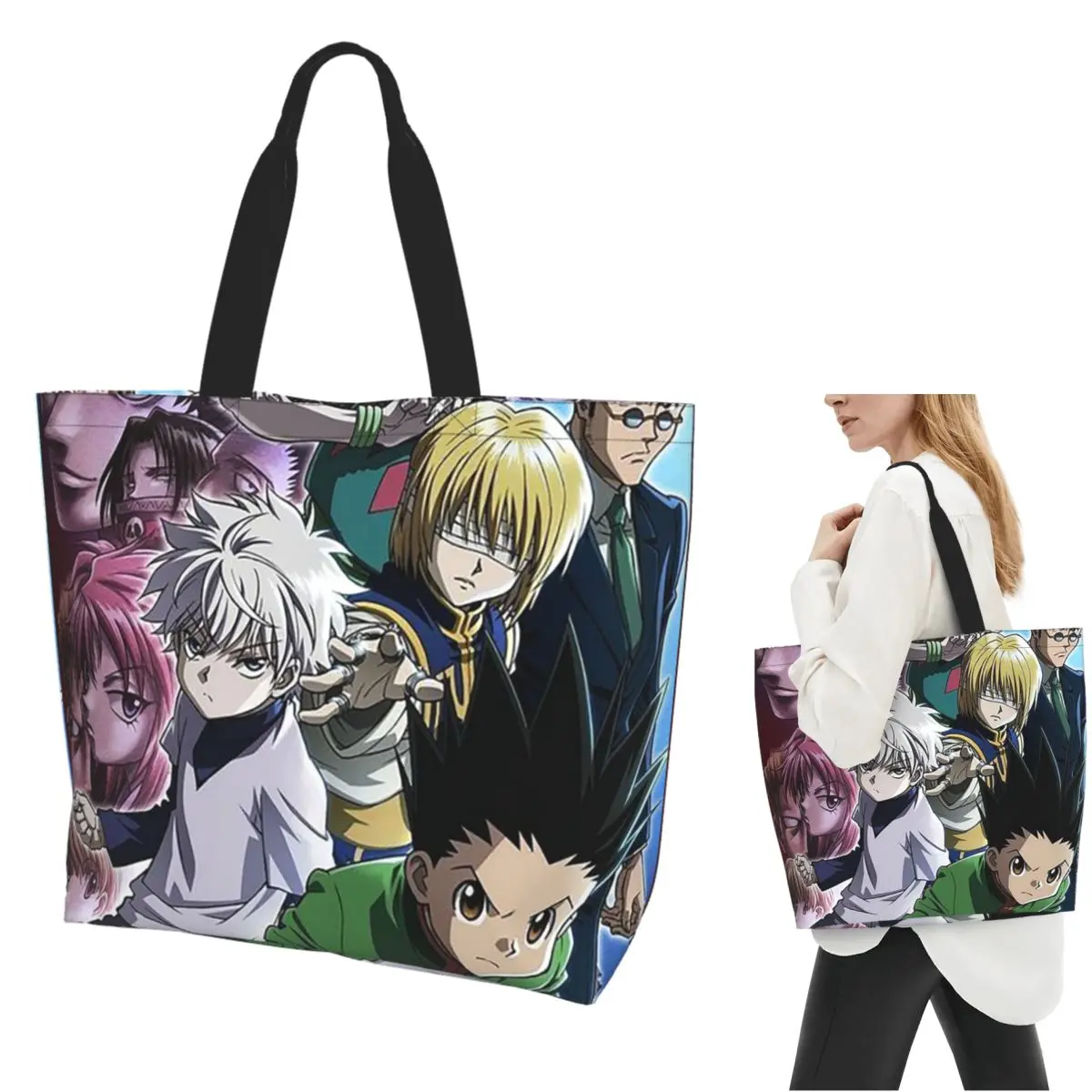 

Anime HXH Hunter X Hunter Shopping Tote Bag Canvas Large Capacity Shoulder Bags Shopper Grocery Handbag for Women