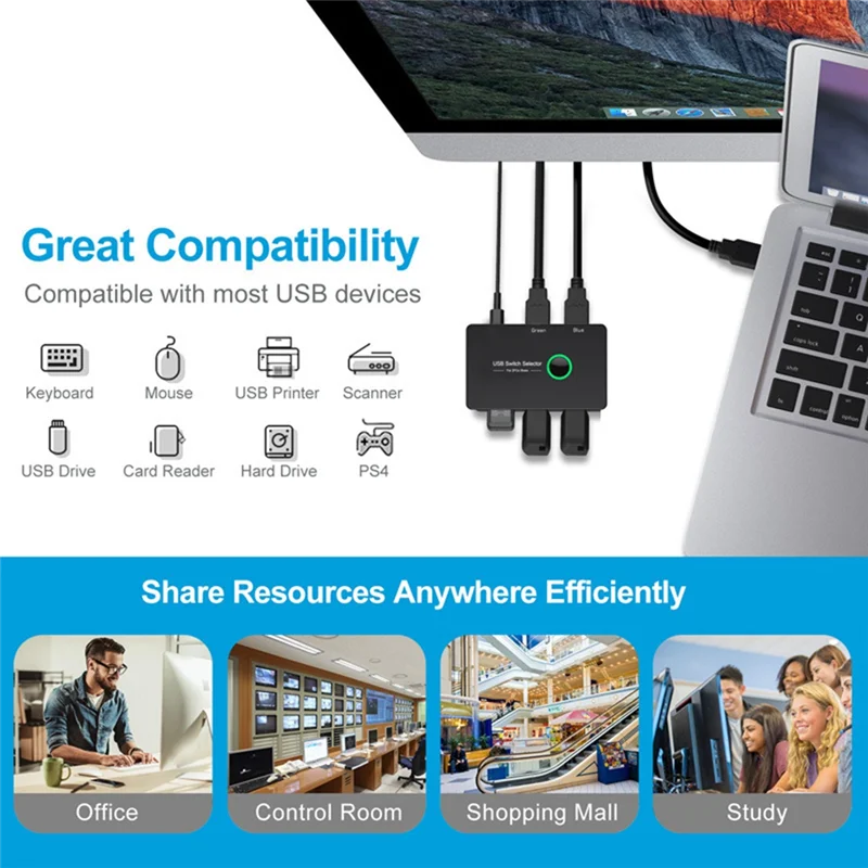 USB KVM Switch For Keyboard Mouse Printer Mi Box 2Pc Port Sharing 4Pcs Device USB Hub