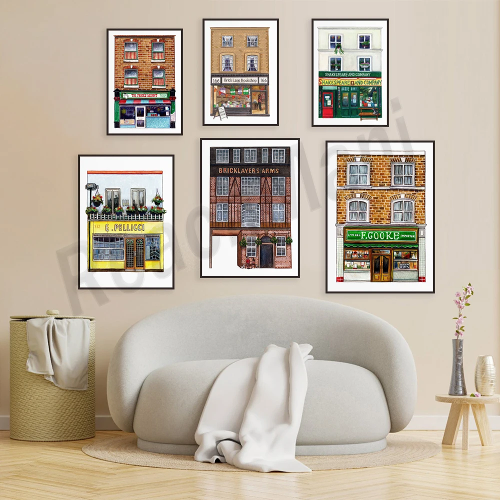 London Prints: Hackney Broadway Market, East London Café, Exmouth Market, Earl of Essex, Brick Lane Bookshop London Travel Poste
