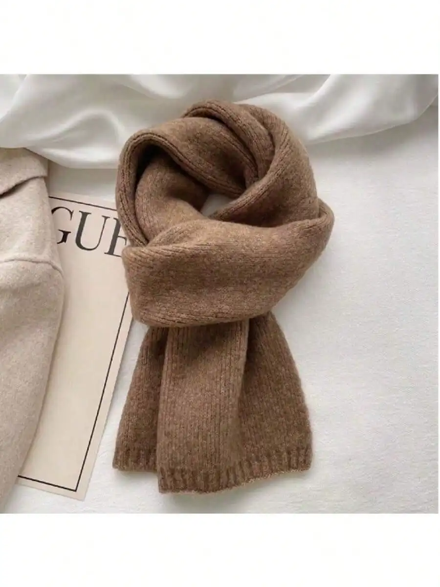 여성용 솔리드 울 숏 스카프, 부드럽고 피부 친화적인 다용도 니트 스카프 겨울용