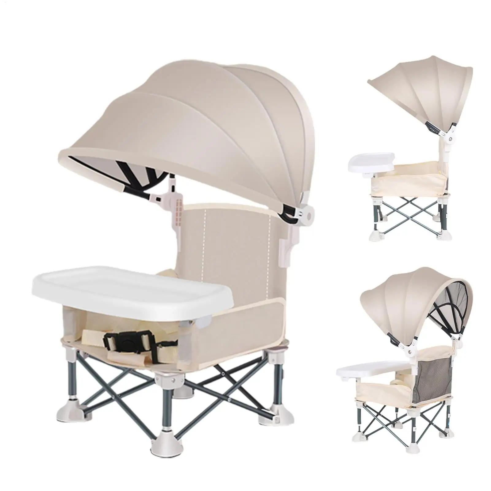 Foldable Baby Feeding Chair Baby Feeding Booster Chair With Sunshade And Removable Tray Portable High Chair Folding Booster Seat