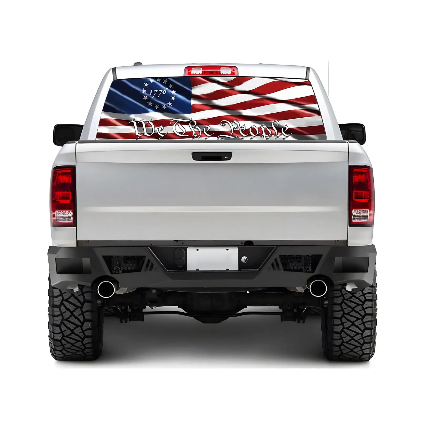 

65x22 Inch Vinyl Rear Window Flag Decal For Pickup Trucks And SUVs – Patriotic Design With Custom Text