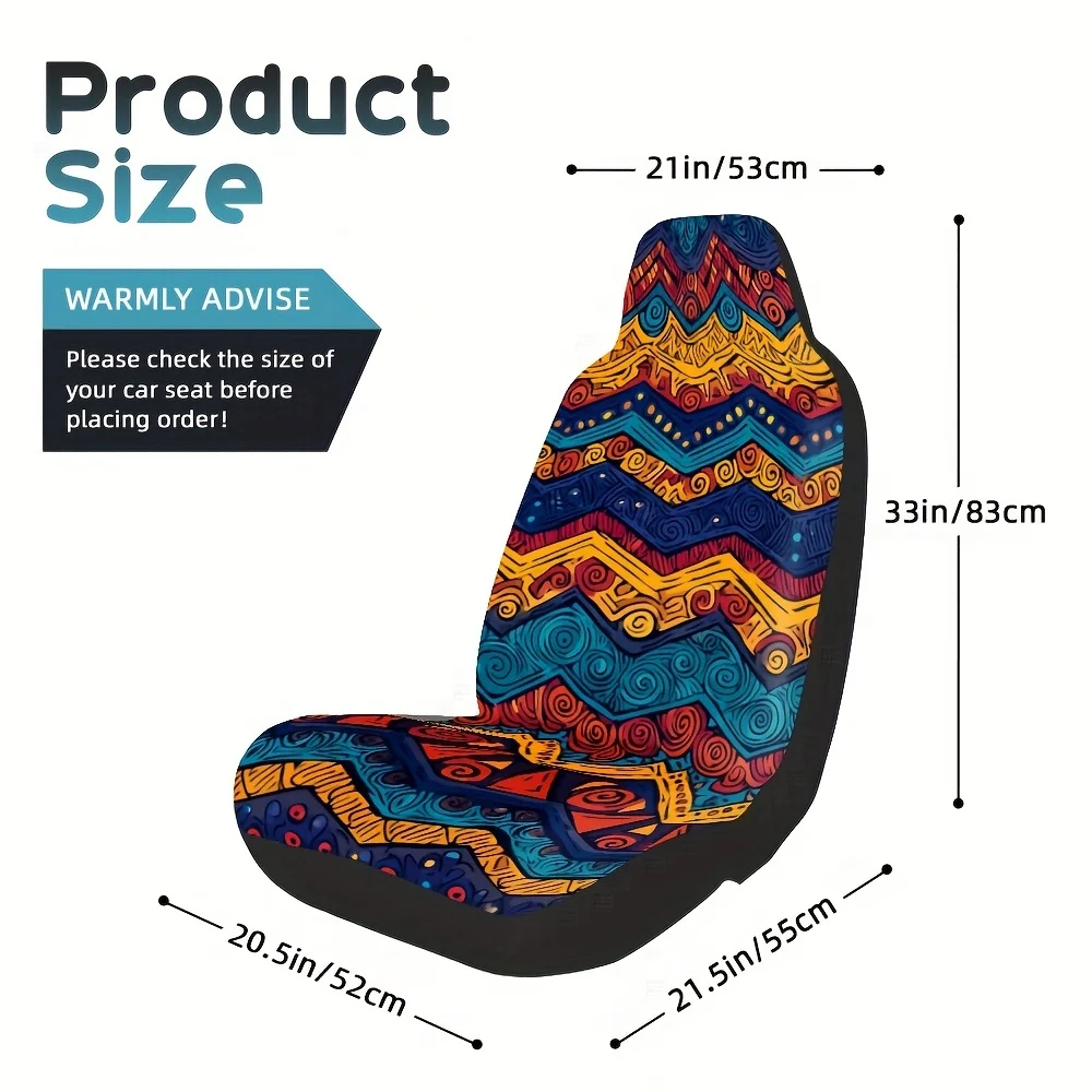 2pcs, Decorative Abstract Ethnic Colorful Design Car Seat Covers, Fit For SUV Sedan Truck, Comfortable Fabric Adds Beautiful Ac