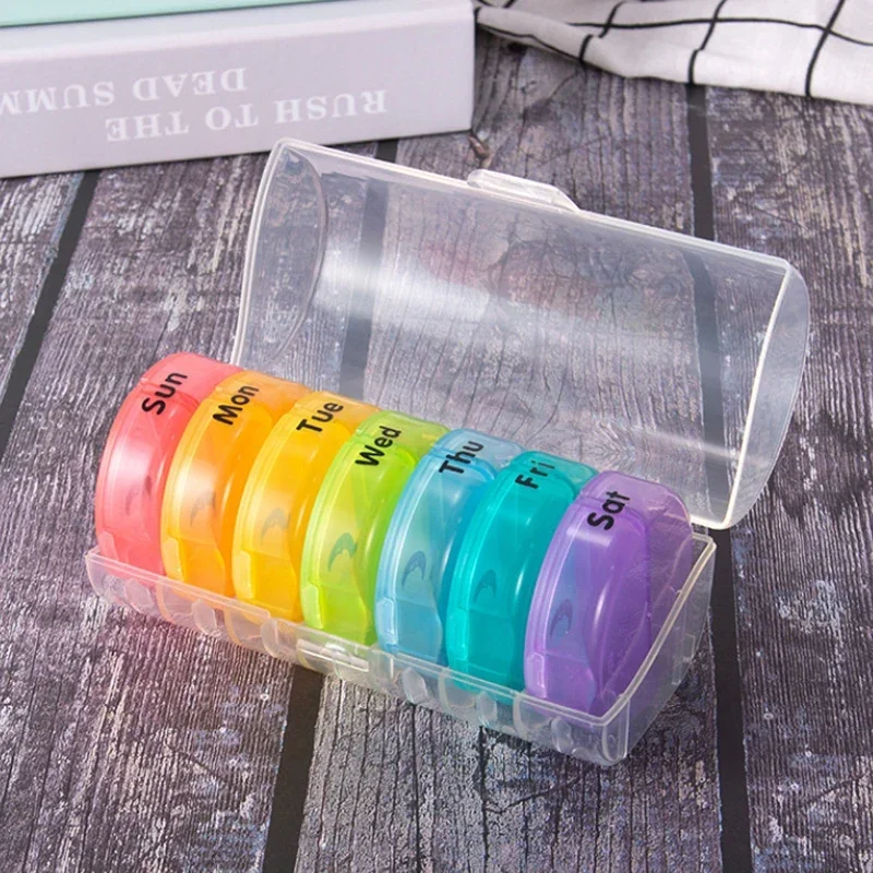 Rainbow 7 Days Pill Box Organizer Plastic Storage Box Container Portable Medicine Pill\'s Case Weekly Pillbox Hat for Tablets