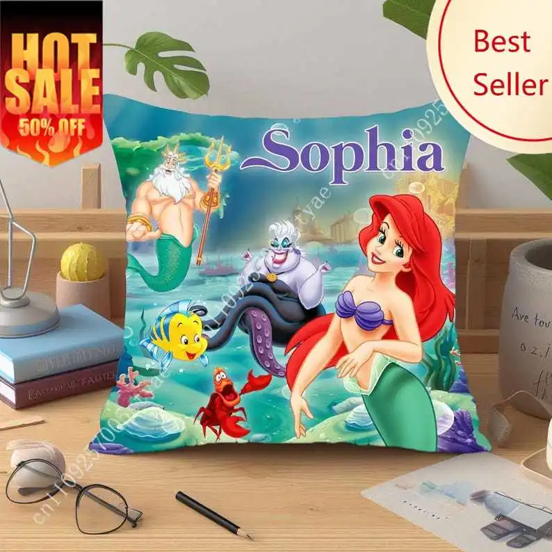 

Little Mermaid Pillowcase Disney Cartoon Pillow case Soft Sofa Decoration Child Holiday Party Boy Girl Gifts Custom Pillow Cover