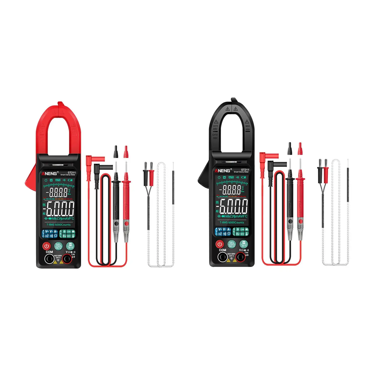 Clamp Meter 6000 Counts Multimeter Backlight LCD Screen 7.1x2.4x1.3inch Versatile Double Open Clamp AC DC Current Voltage Tester