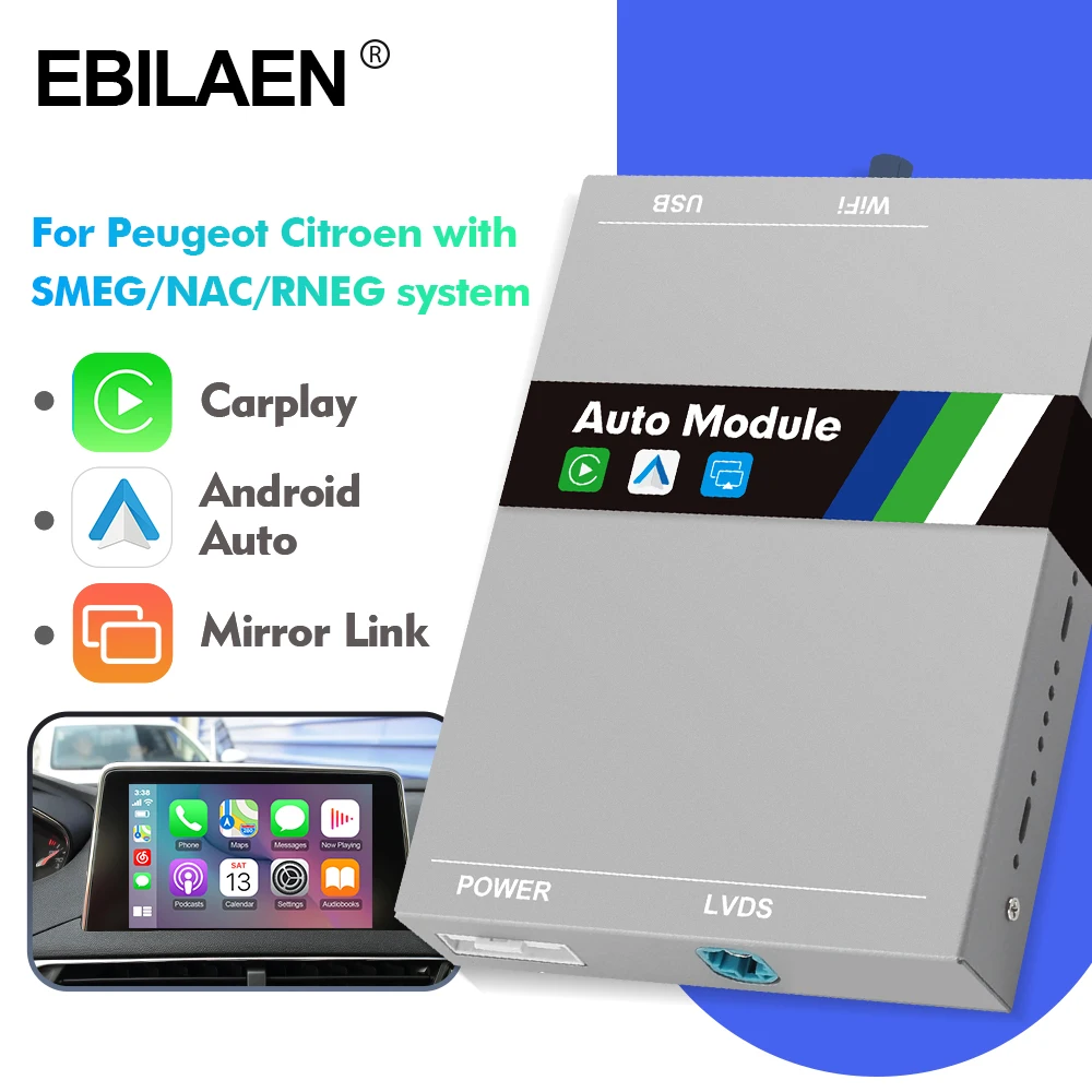 EBILAEN Wireless Carplay Android Auto For Peugeot Citroen SMEG NAC RNEG RNEG2 RT6 Picasso C4 C5 DS4 308 508 208 3008 Ｍodule