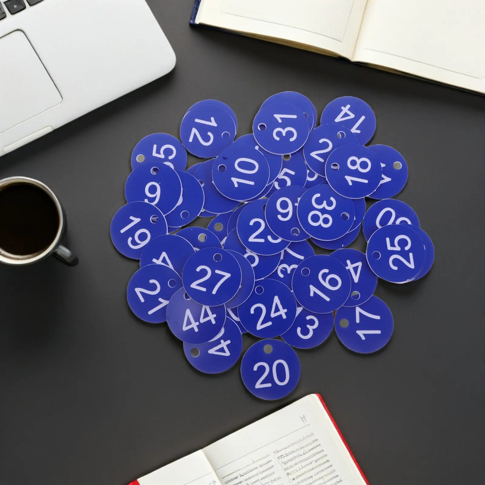 50Pcs Plastic Number Tags 1-50 with Round Hole for Keychain Labels Storage Cabinet Id Markers Gym Pool Event Bag Tracking Key
