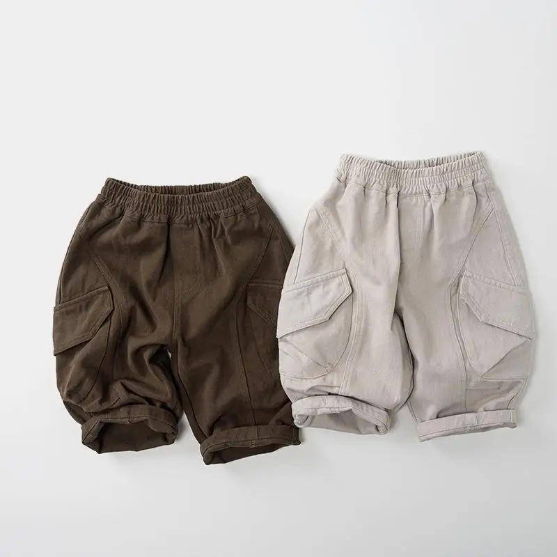 

2025 Autumn New Children Loose Trousers Baby Girls Solid Casual Pants Cotton Toddler Boys Pocket Cargo Pants Kids Clothes