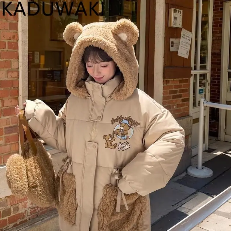 

Outwear Kawaii Bear Cotton Padded Jackets Autumn Winter New Girls Loose Casual Parkas Japanese Chic Warm Female Ropa Mujer