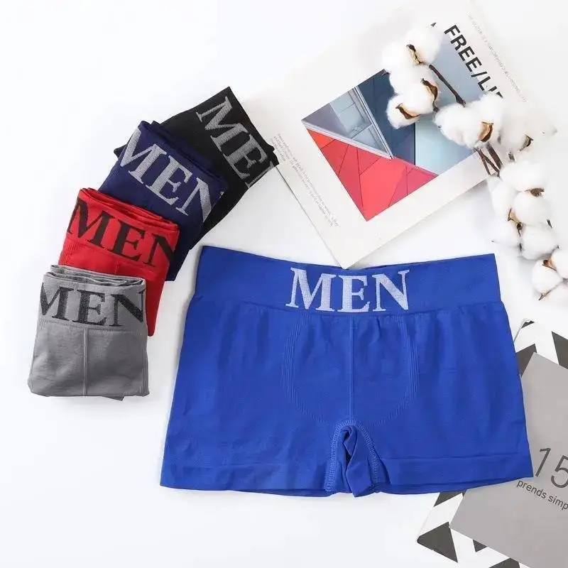 Novos homens roupa interior calças de canto plano meados de cintura esportes sem costura confortável e respirável quatro cantos boxers roupa interior