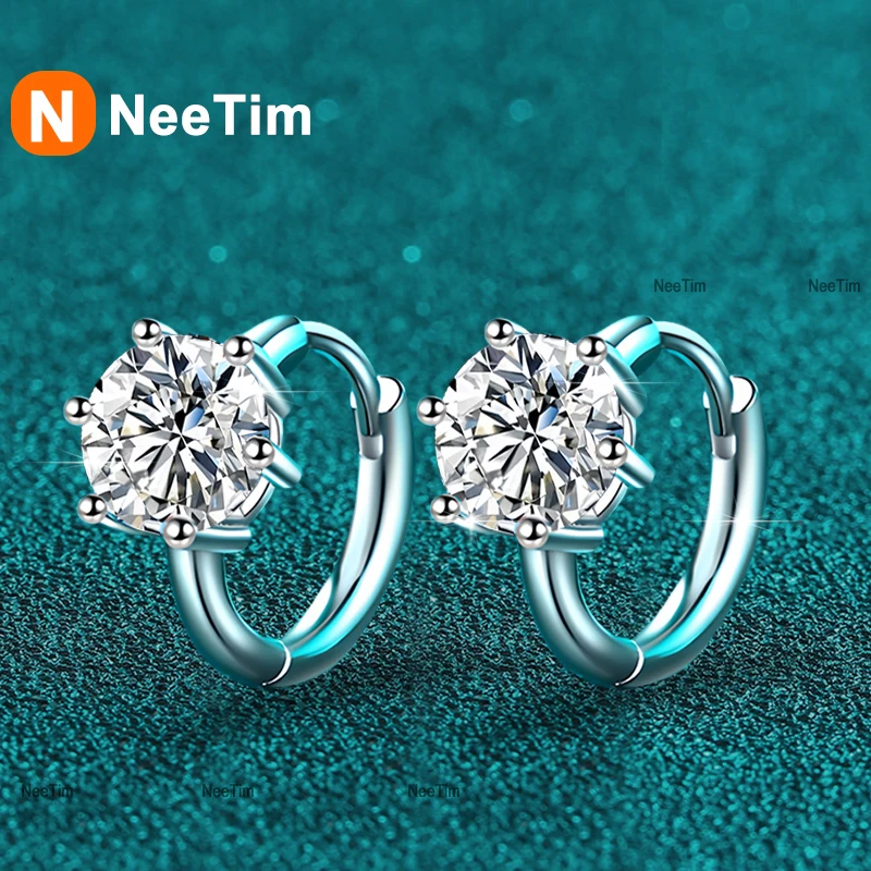 

NeeTim 0.5ct 1ct Moissanite Earrings 925 Sterling Silver Lab Diamond Sparkling Party Wedding Studs Earring Designer for Women