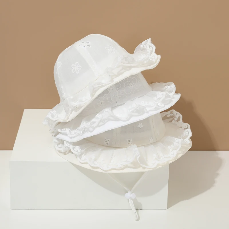 Baby Girls Hat Summer White Lace Bucket Hats for Kids Summer Princess Toddler Infant Cap Children Accessories 1-3 Years Old