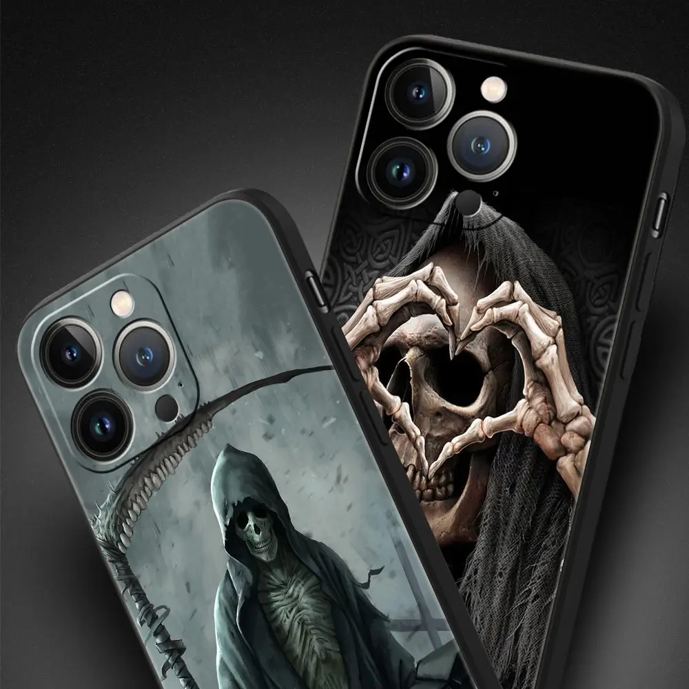 الجمجمة الهيكل العظمي قاتمة ريبر موضة فاخرة قضية الهاتف آيفون 13 15 14 12 Mini 11 Pro MAX XR X SE XS 7 8 Plus غطاء سيليكون #3