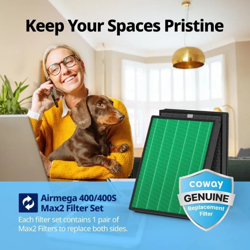 مجموعة فلاتر بديلة لتنقية الهواء Coway Airmega 400/400S، Max 2 Green True HEPA وفلتر الكربون النشط، AP-2015-FP