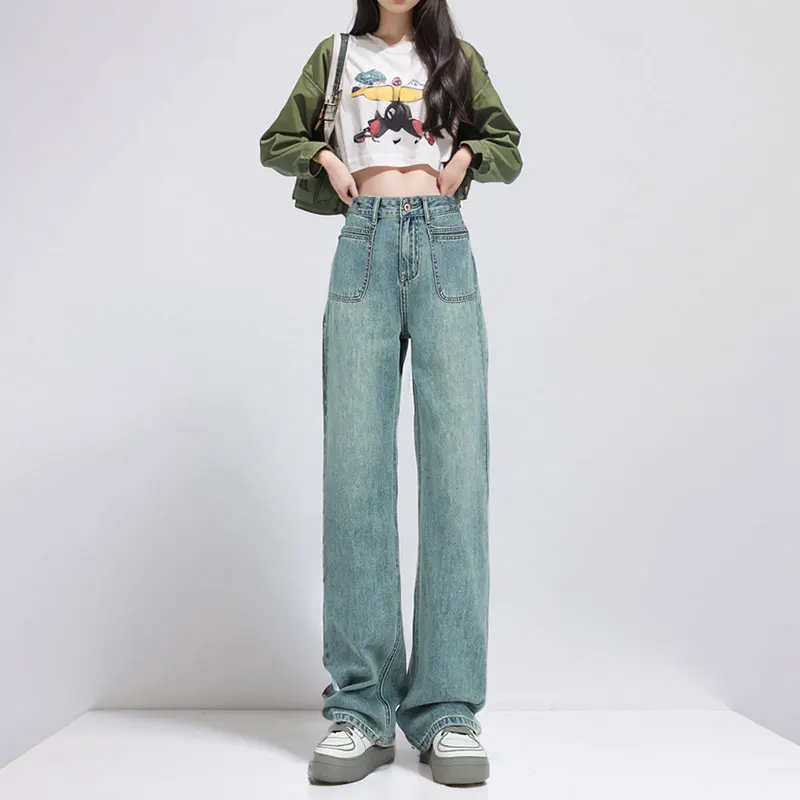 Vintage Jeans Woman High Waist Denim Female Clothing Straight Leg Jeans Newjeans Streetwear Korean Fashion Women's Pants