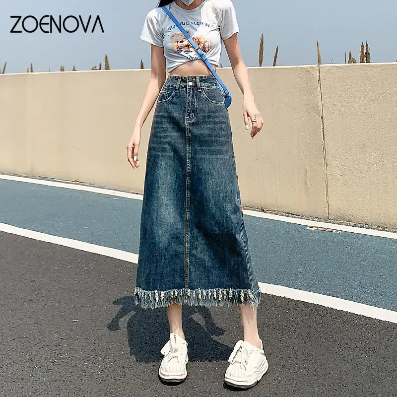 

ZOENOVA 2023 New Family Clothes Big Girls Summer Women Denim Skirts Cotton Lady Clothes Versatile Commuter Style Denim Skirt