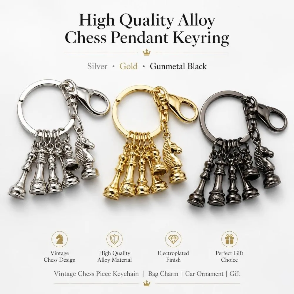 Alloy Chess Pendant Keyring Silver Gold 3D Chess Piece Keychain Backpack Accessories Vintage Chess Bag Charms Chess Lover