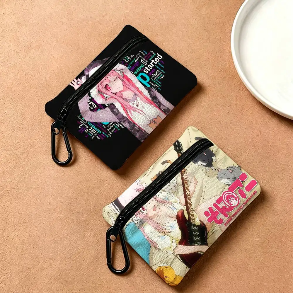S-Super Sonico Lightweight Oxford Fabric Coin Purse With Black Carabiner Hook Card Holder Earphone Storage Pouch