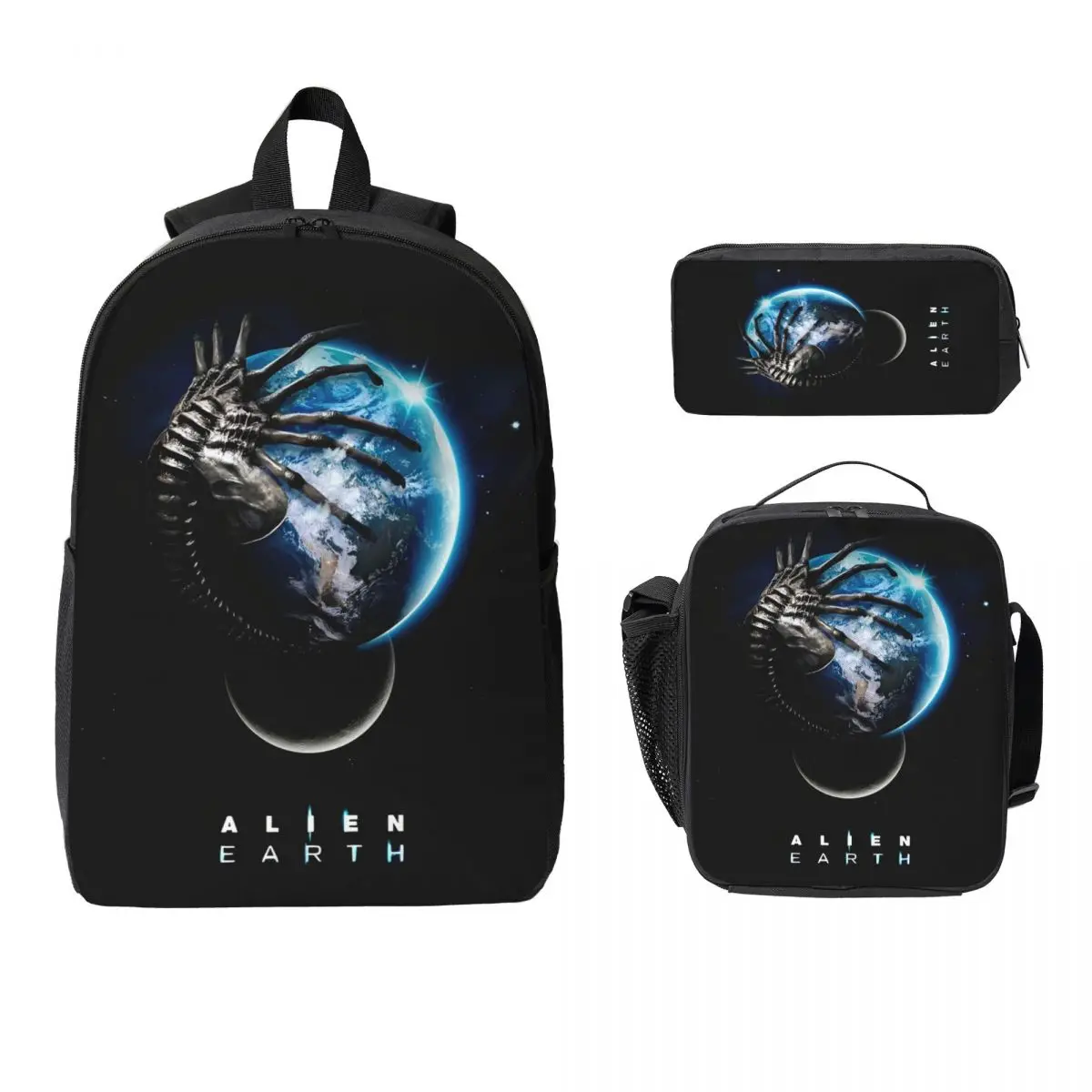 

3 шт., набор школьных сумок с принтами Aliens Earth 2025 для детей, сумки для ручек, наборы рюкзаков с ланч-бокс для школьников, рюкзак