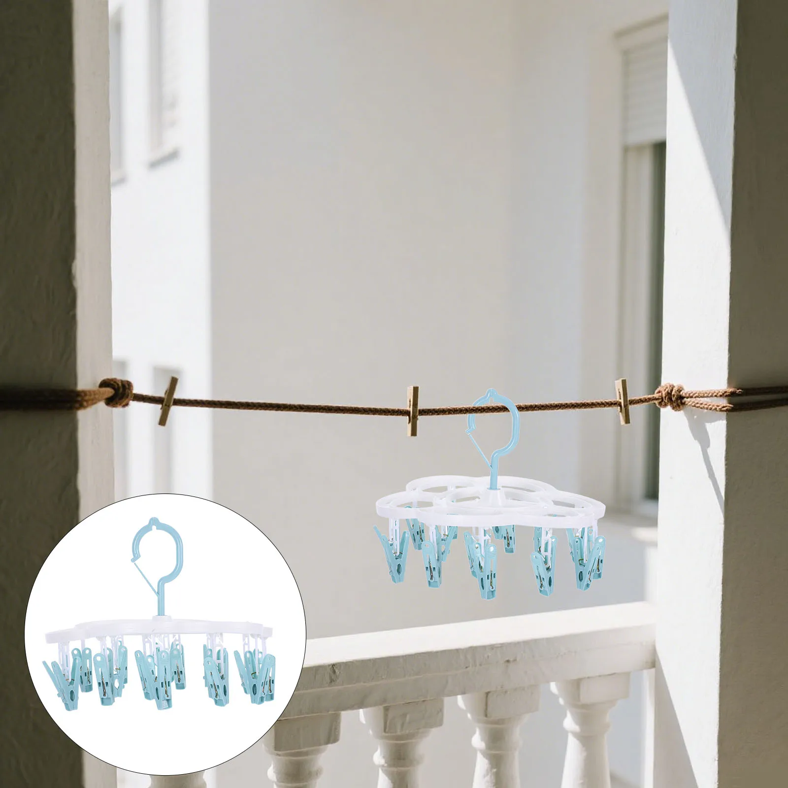 

1 pc Windproof Drying Rack Household Underwear Hanger Clothes Rack Underwear Hanger Rotatable Blue For Socks Bras